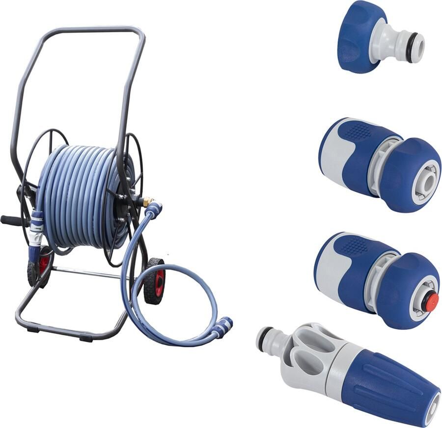 Sirocco Bewatering Set 50m Tuinslang met Fittingen en Slangwagen Flexibele en Duurzame Tuinslang met Anti-Torsie Technologie Ideaal voor Tuin en Terras