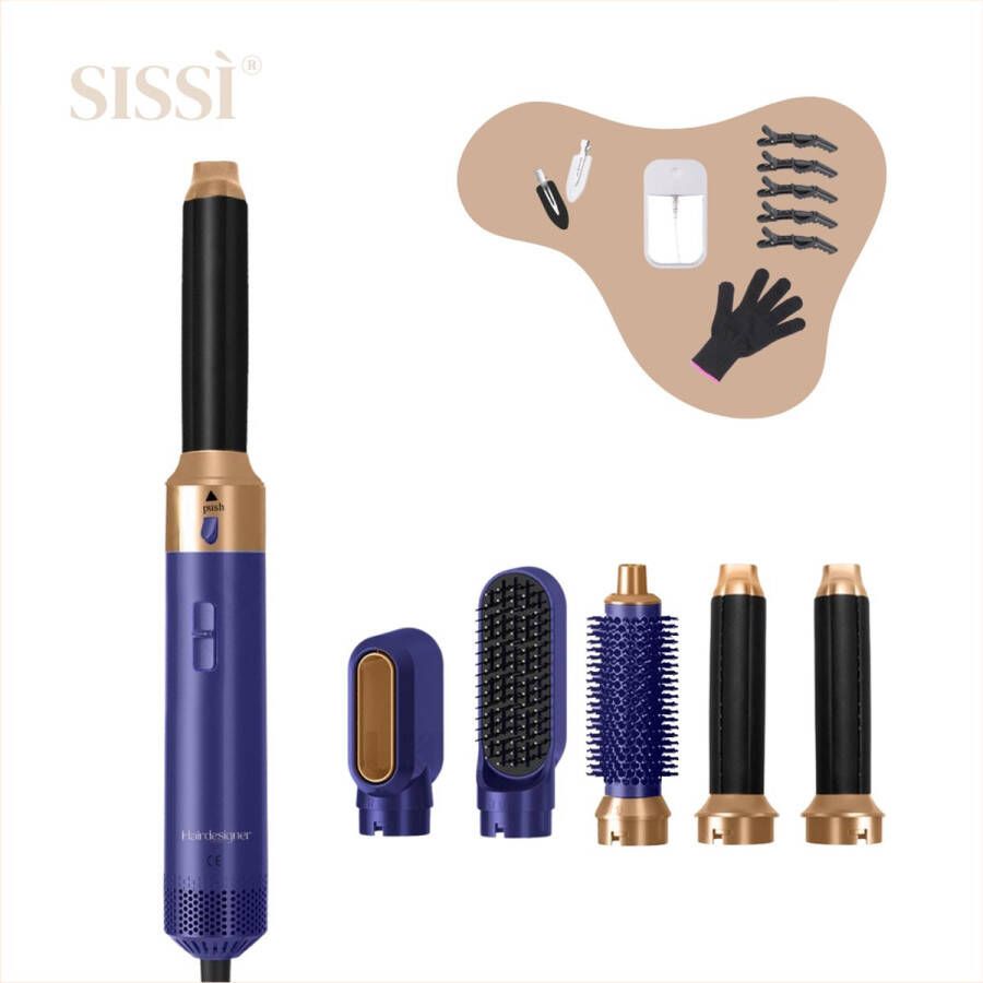 Sissì Fohnborstel Airstyler Hairwrap 5 in 1 Multi styler Blauw Goud + 9 accessoires