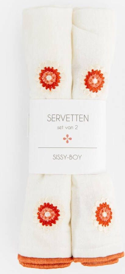 Sissy-Boy Set van 2 beige servetten met geborduurde bloemen