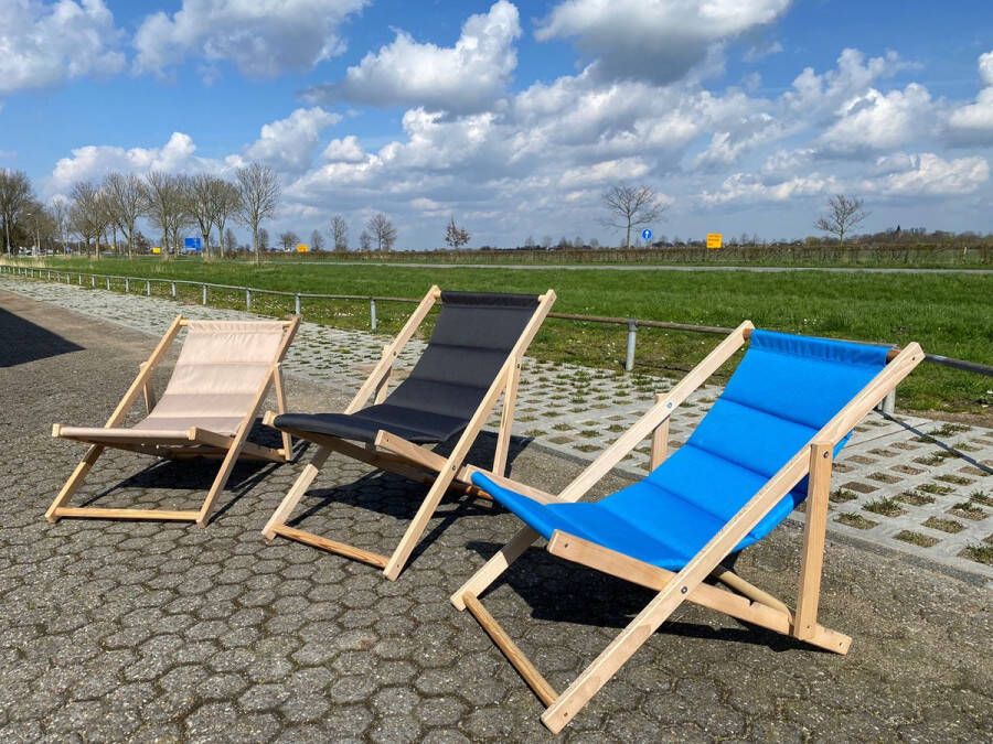 SittySeats Inklapbare Strandstoel Tuinstoel Verstelbaar Handgemaakt Beukenhout Comfortabele en Duurzame Ligstoel voor Strand en Tuin Crème