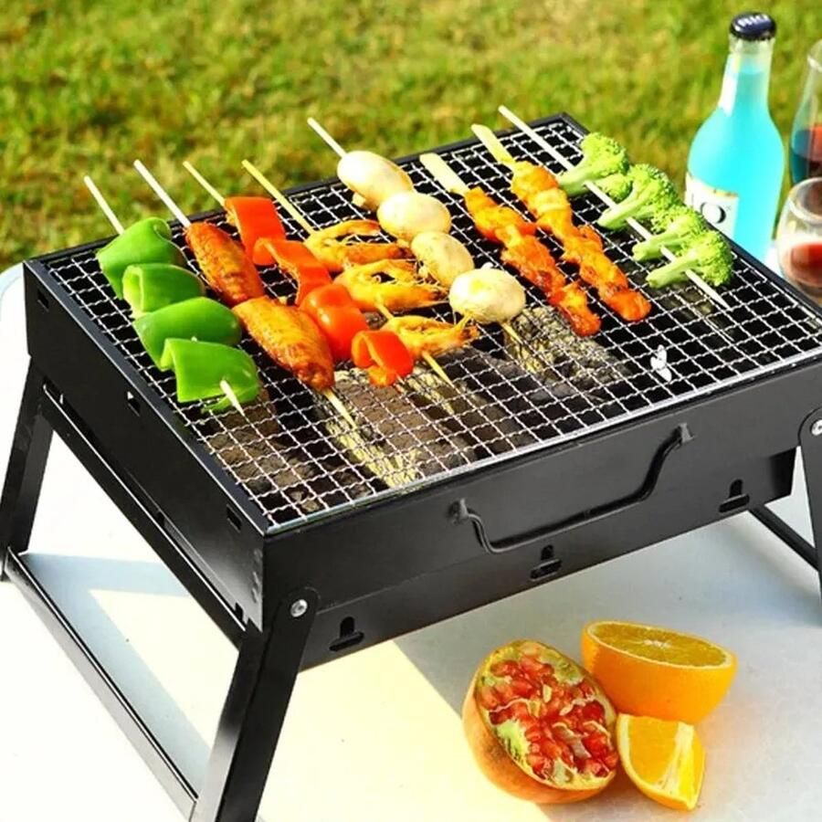 Sixty Opvouwbare Smoker Barbecue Tafel Barbecue Houtskoolbarbecue Camping bbq Grill Grilloppervlak (L x B) 35 x 27 cm Zwart