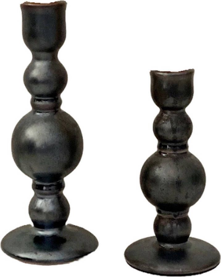 Sizland Dezign Kandelaar keramiek kandelaar Black Eve 2 st. kandelaar grijs