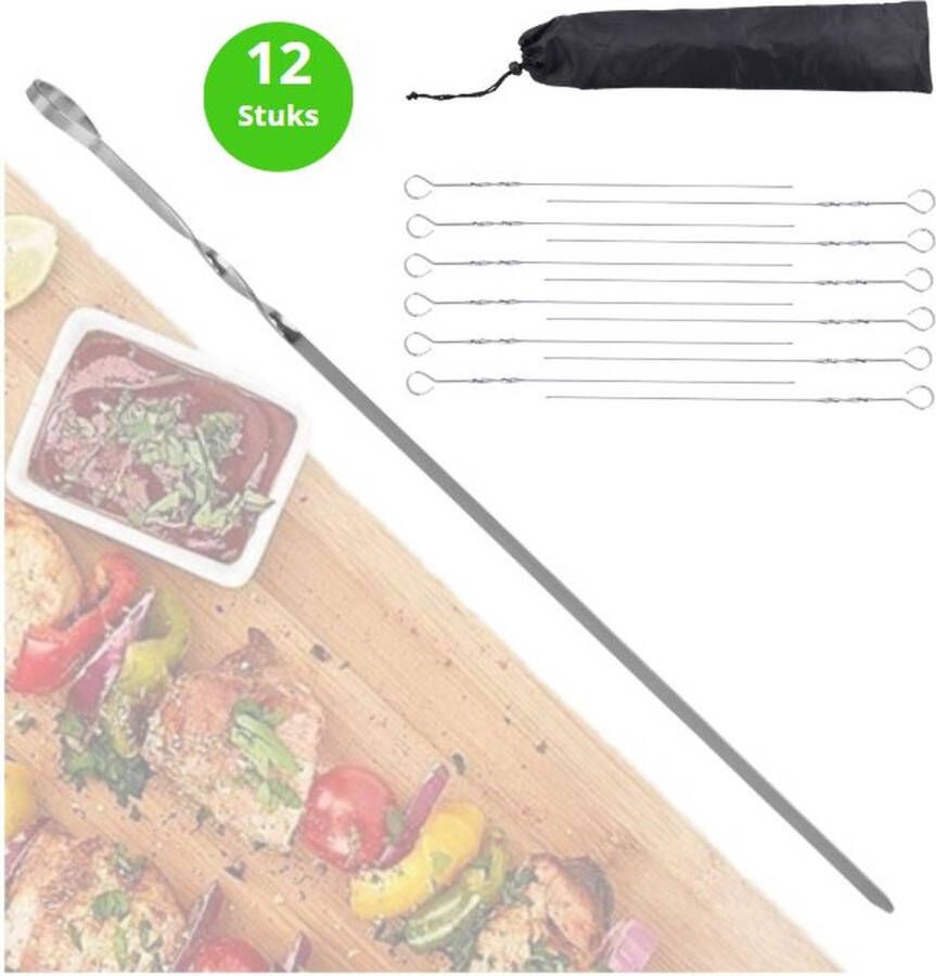 SjefSmakelijk BBQ spiezen 12 platte spiezen van 35 CM bbq accesoires RVS spiezen Kebab spiezen Vleespennen