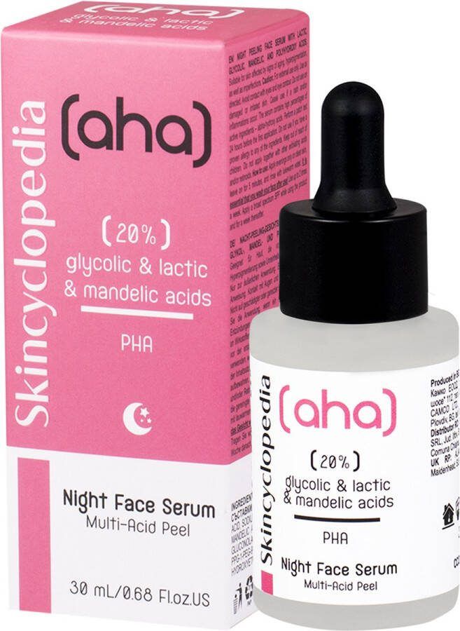 Skincyclopedia Nacht Peeling Gezichtsserum met 20% Melkzuur Glycolzuur Amandelzuur en Polyhydroxyzuren 30ml helpt bij tekenen van veroudering hyperpigmentatie en oneffenheden