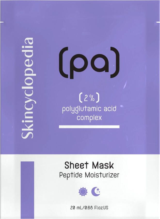 Skincyclopedia |Sheet Mask Prijs is per 3 verpakkingen 2% Polyglutamic Acid Complex Gezichtsmasker Peptide Moisturizer Droge Huid Beschadigde Huid Ouderdoms tekenen Alle huidtypes Gevoelige Huid