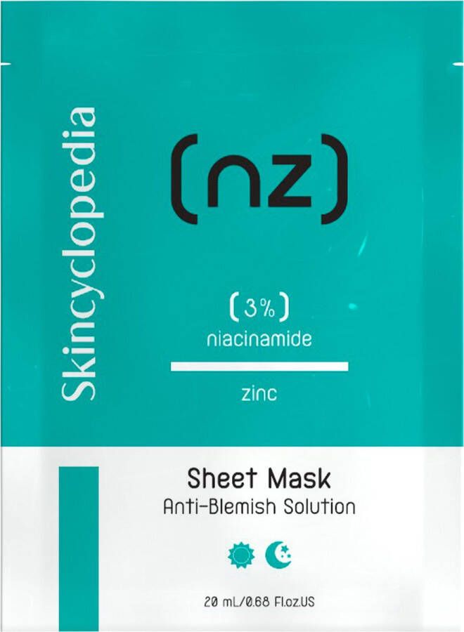 Skincyclopedia Sheet Mask Prijs is per 3 verpakkingen 3% Niacinamide Gezichtsmasker Zinc Anti Oneffenheden Droge Huid Anti-Vergrote Poriën |Anti-pigmentatie Alle huidtypes Gevoelige Huid