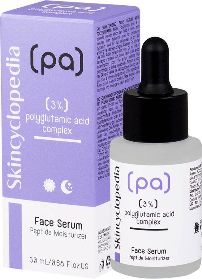 Skincyclopedia Vochtinbregende gezichtsserum met 3% polyglutaminezuurcomplex 30 ml Ideaal voor de doffe vochtarme of droge huid die de eerste tekenen van veroudering vertoont