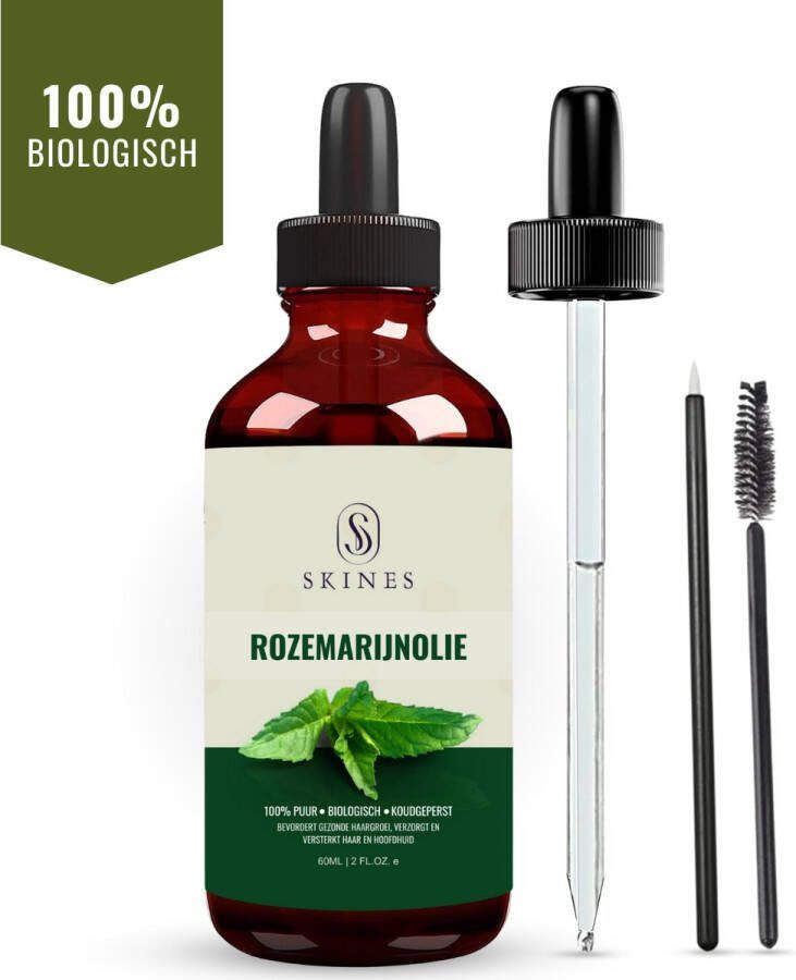 Skines Rozemarijn Haarolie Rosemary Oil 100% Bio Oil Puur & Koudgeperst Biologische Haar olie 60ml Serum voor Haar Huid Wimpers & Wenkbrauwen Wonderolie