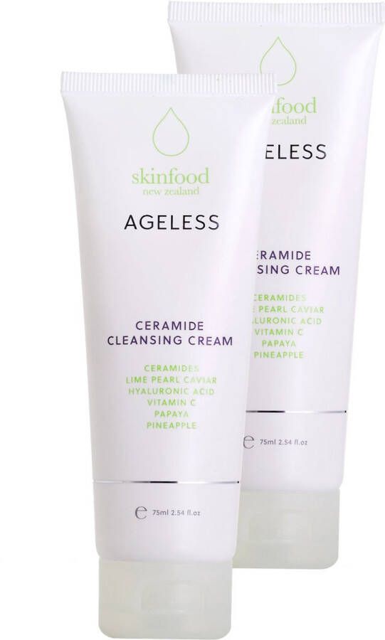 Skinfood NZ AGELESS Skincare Ceramid Cleansing Cream Gezichtsreiniger Voor Droge & Rijpe Huid Vegan & Dierproefvrij 2 x 75ml Moederdag Geschenkset