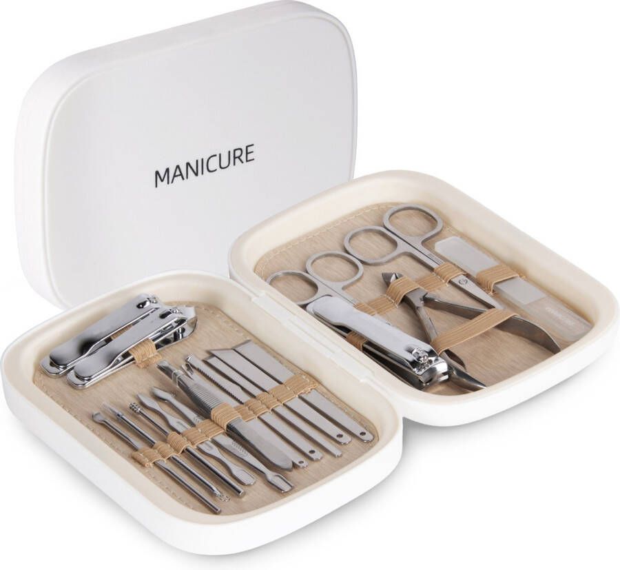Skinnables Luxe Manicure Set Pedicure set 18 delig Nagelverzoring Geschenkset Etui Nagelknippers RVS