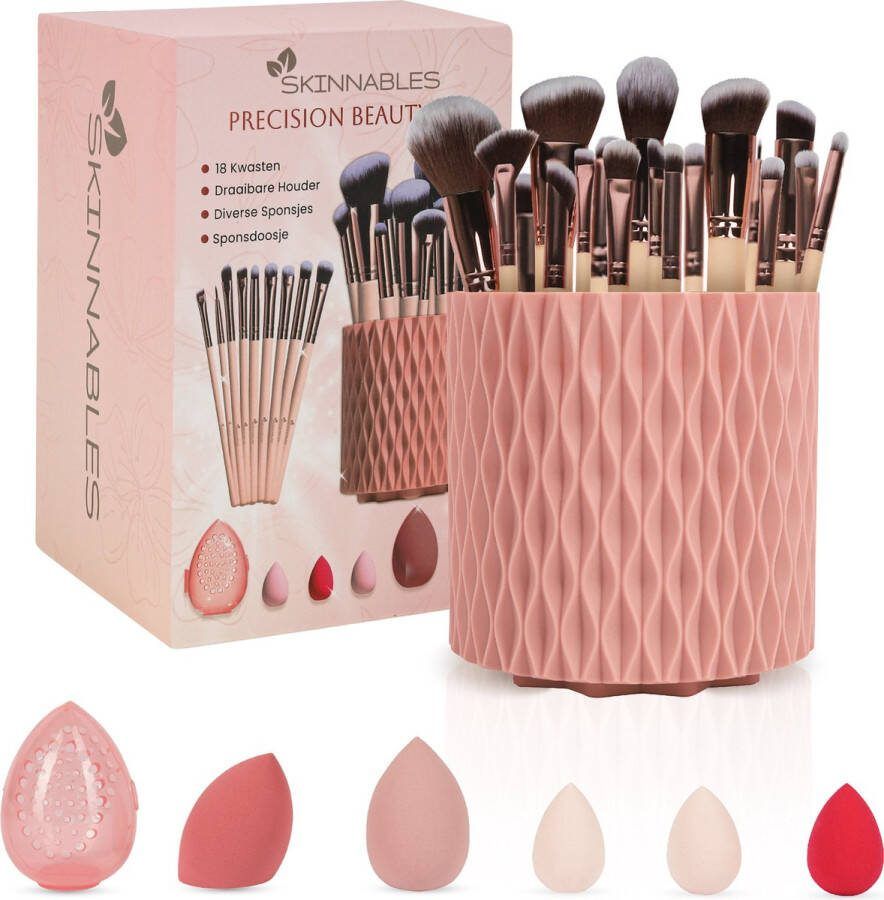 Skinnables Make up kwastenset met Makeup Spons Kwasten Organizer Make up Borstels