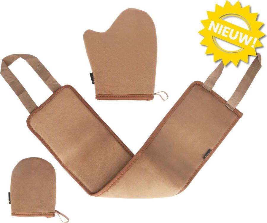 Skinnables Zelfbruiner Set Zelfbruiner Handschoen Vingerhandschoen en Rug Applicator Self Tan Glove Self Tanning Mitt Zelfbruining Lichaam en Gezicht Bruin