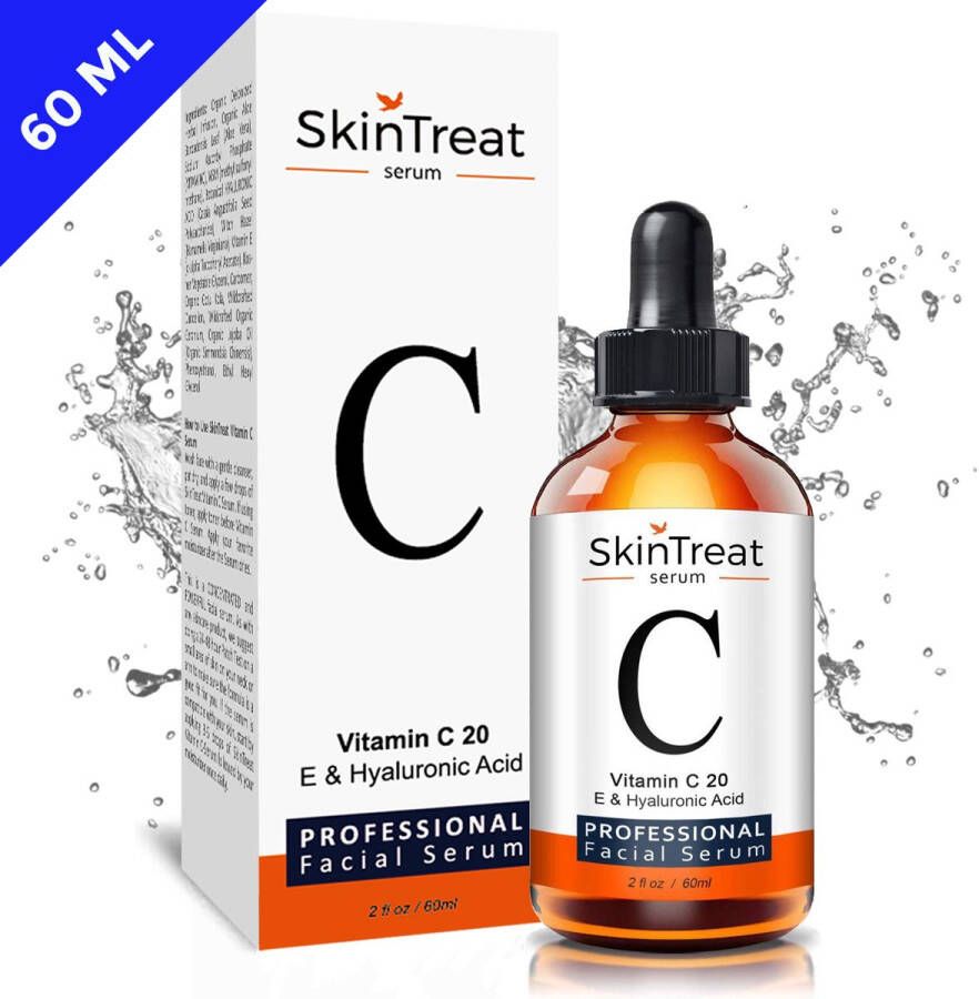 SkinTreat Naturals SkinTreat Vitamine C Serum | Met Vitamine E & Hyaluronzuur | Gezichtsserum | Gezichtsverzorging | Collageen | Anti Rimpel | Anti Acne | 60ML