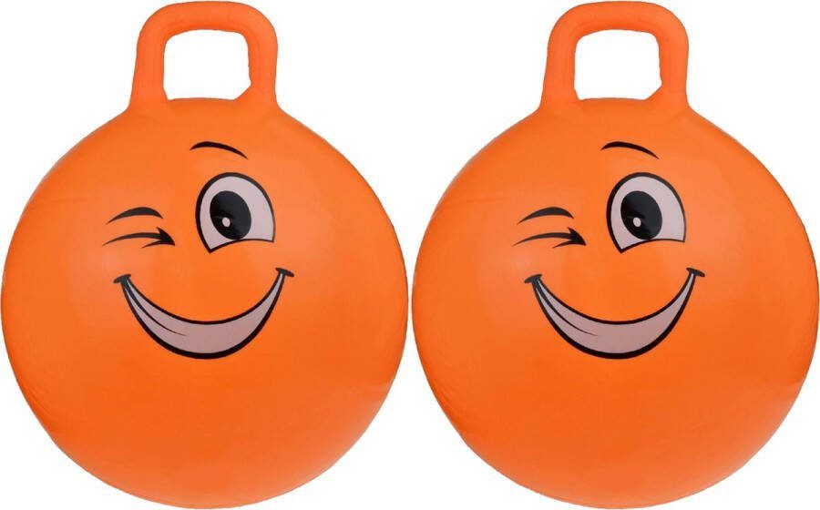 My Skippy Buddy 2x stuks skippybal smiley voor kinderen oranje 55 cm Zomer buiten speelgoed