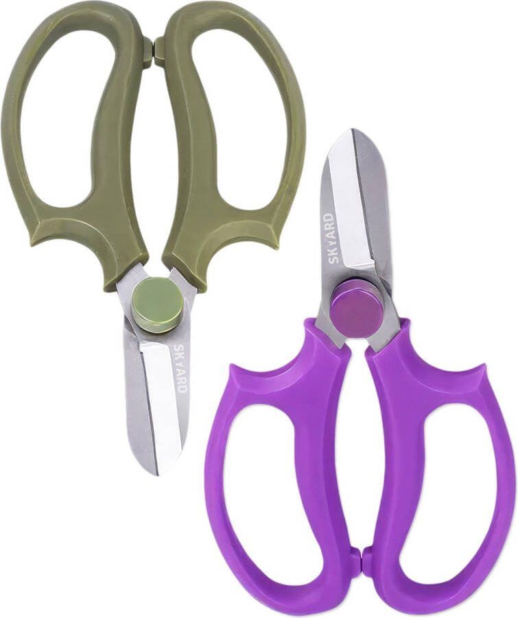 SKYARD 2 Stuks Bloemenschaar Ergonomische Bloemschaar RVS Bladen Comfortabele Grip Groen & Paars