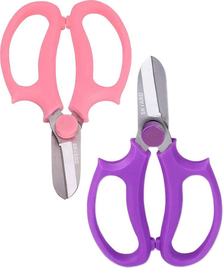 SKYARD 2 Stuks Bloemenschaar Ergonomische Bloemschaar RVS Bladen Comfortabele Grip Paars & Roze