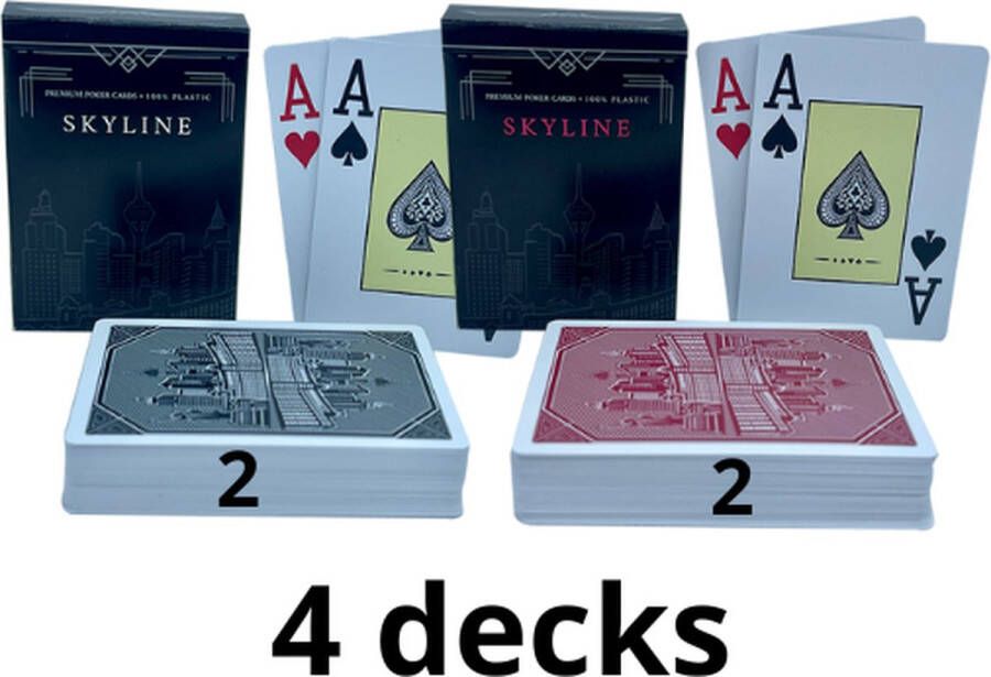 Skyline jumbo plastic speelkaarten pokerkaarten kaartspel 2 Index 4 stuks