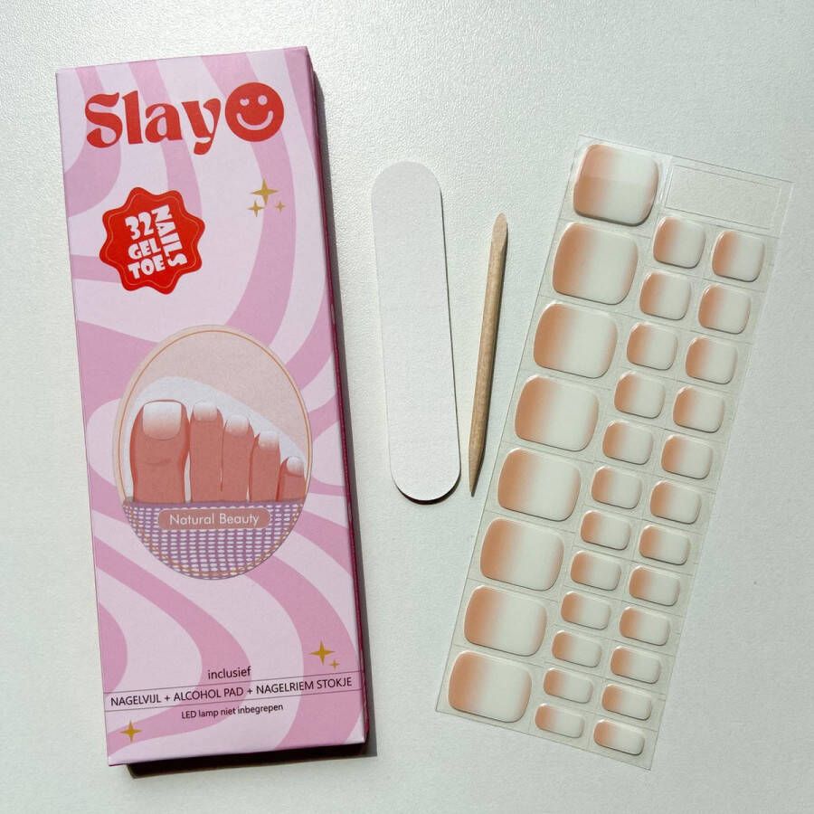 Slayo © Gellak Pedicure Natural Beauty Teennagel nagelstickers French Pedicure Gel Nail Wrap Nail Art Stickers Gellak Nagels Gel Nagel Stickers LED UV lamp nodig