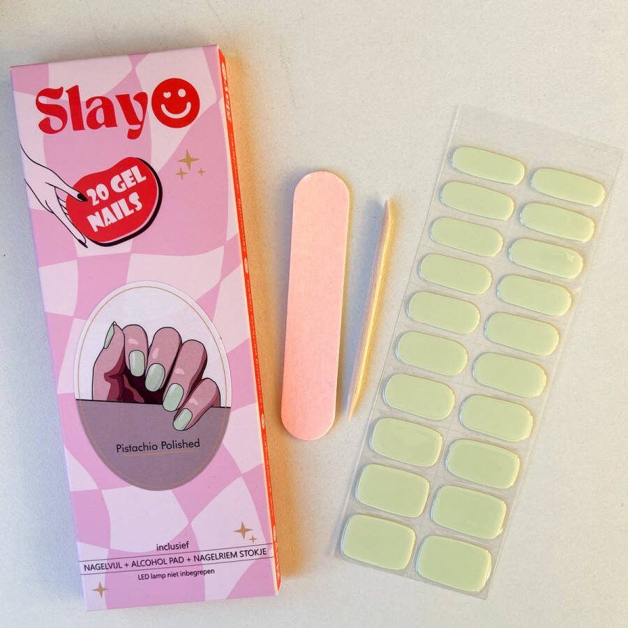 Slayo © Gellak Stickers Pistachio Polished Nagelstickers Gel Nail Wrap Nail Art Stickers Nail Art Gellak Nagels Gel Nagel Stickers Nail Wraps LED UV lamp nodig