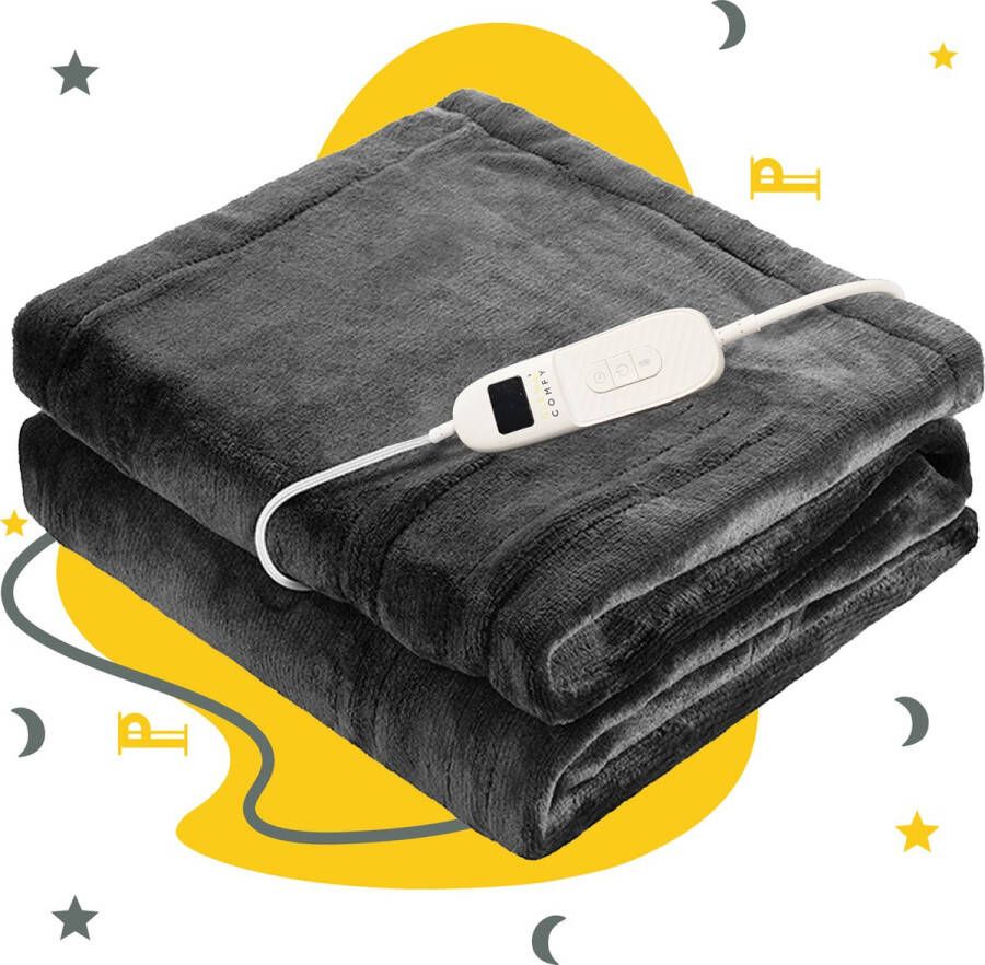 Sleep comfy Elektrische Deken Bovendeken met Instelbare Warmte Wasbaar Timerfunctie Luxe Verwarmde Veilig en Gezellig Beddengoed Energiezuinig 180x130 cm Antrachite