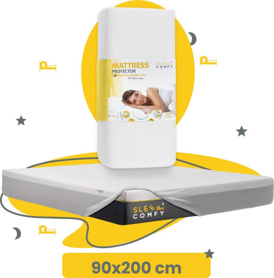 Sleep comfy Waterdicht Matrasbeschermer | 90x200 cm 30 dagen Proefslapen Moltons Hoeslakenbadstof Antibacteriëel Rondom Elastiek Wit Waterdichte Matras Beschermer Incontinentie Matrasbeschermer