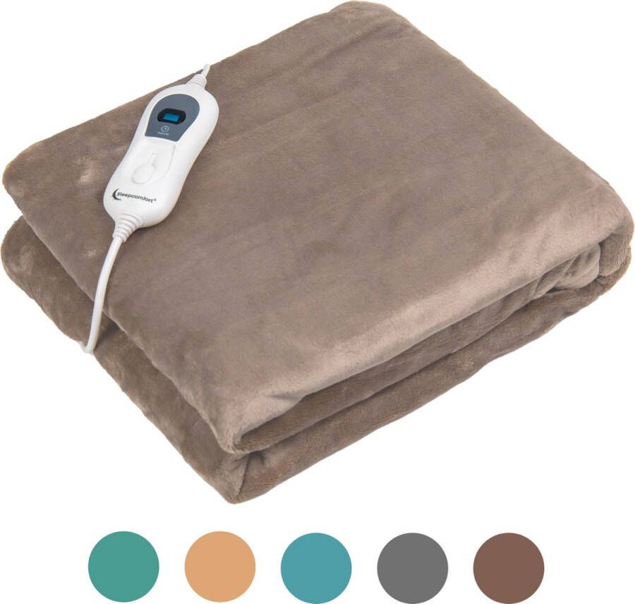 Sleep Comfort Elektrische Deken Bovendeken 160x120 cm Automatische Uitschakeling Oververhittingsbescherming 3 Standen 1 Persoons Warmtedeken Licht Grijs Ideaal kerstcadeau