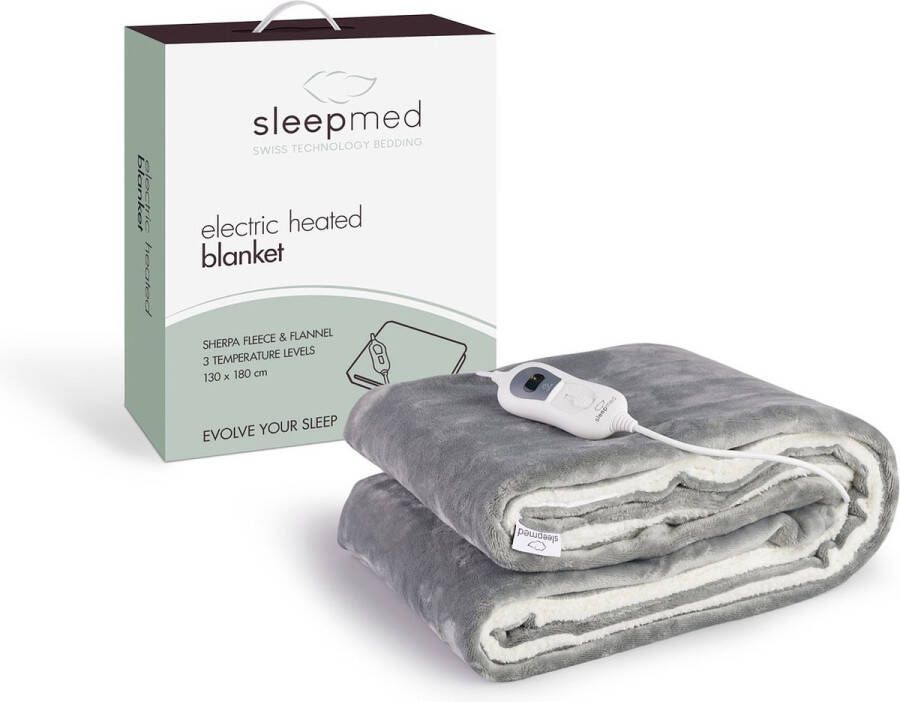 SLEEPMED SleedMed Elektrische Knuffeldeken Bovendeken Warmtedeken Sherpa fleece & Flanel 180x130 cm 180 min Timer