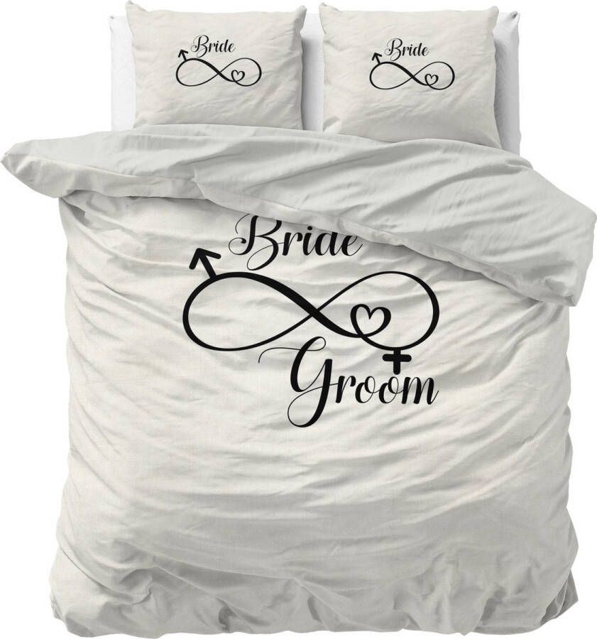 Sleeptime Dekbedovertrek Bride & Groom Met knoopsluiting incl. kussenslopen Wit Lits-jimeaux 240 x 220 cm + 2 slopen