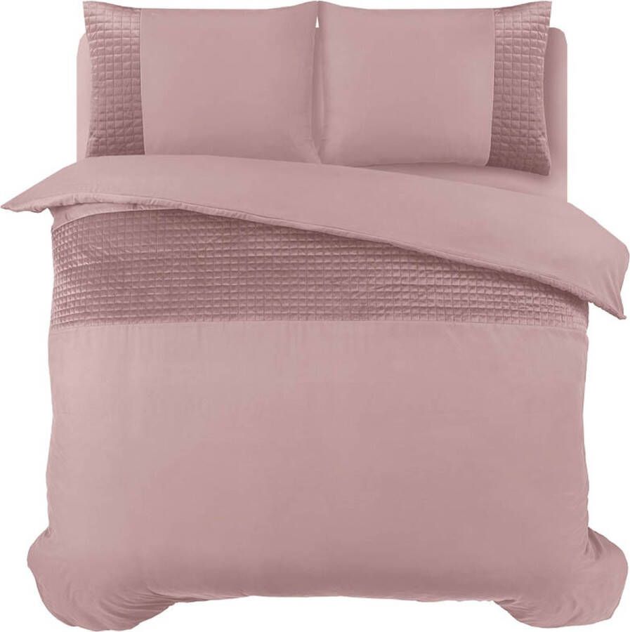 Sleeptime dekbedovertrek Band Micropercal met Luxe velvet Band 140 x 220 Roze