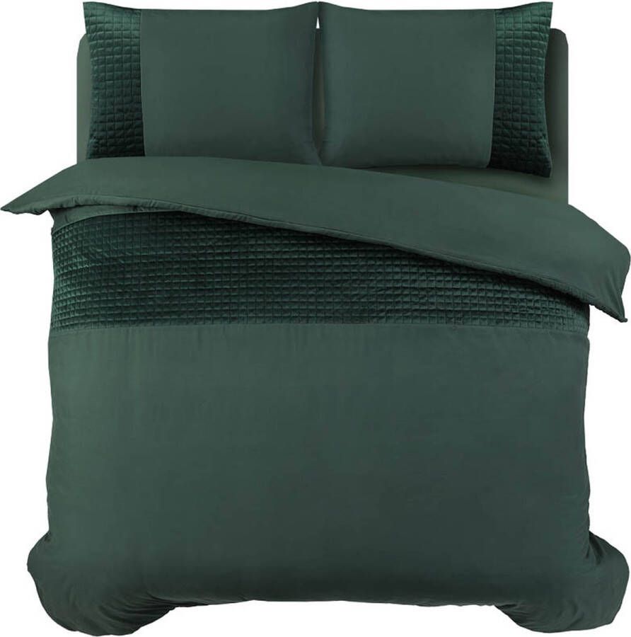 Sleeptime dekbedovertrek Band Micropercal met Luxe velvet Band 200 x 220 Groen