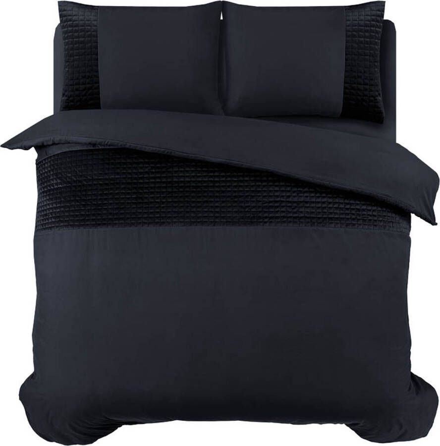 Sleeptime dekbedovertrek Band Micropercal met Luxe velvet Band 200 x 220 Zwart