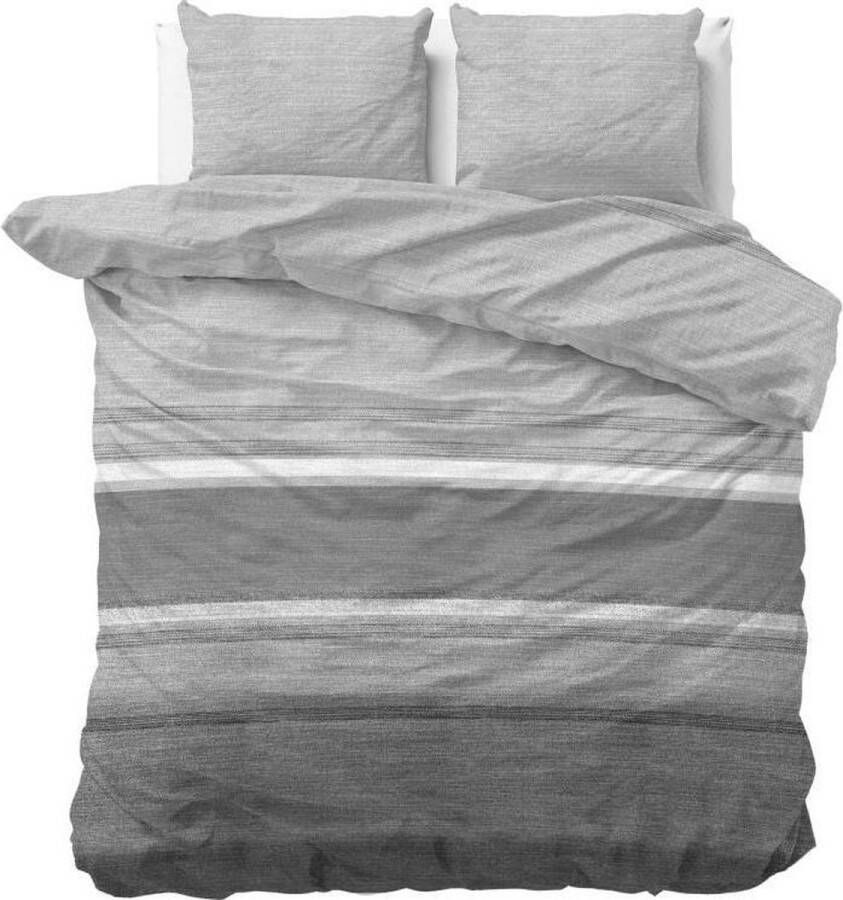 Sleeptime Flanel Stone Stripe Dekbedovertrekset Lits-Jumeaux 240x200 220 + 2 kussenslopen 60x70 Grijs