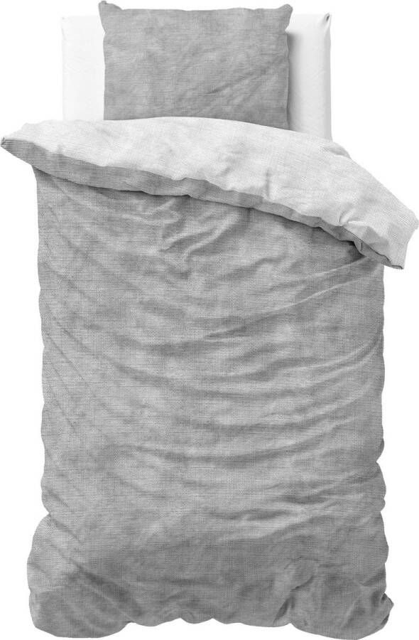 Sleeptime Flanel Twin Washed Cotton Dekbedovertrek Eenpersoons 140 x 200 220 +1 kussensloop 60x70 cm Grijs