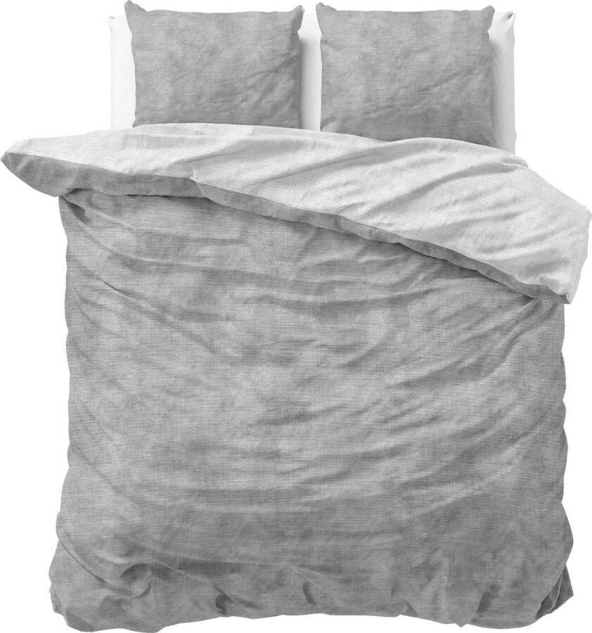 Sleeptime Flanel Twin Washed Cotton Dekbedovertrekset Tweepersoons 200 x 200 220 + 2 kussenslopen 60x70 Grijs