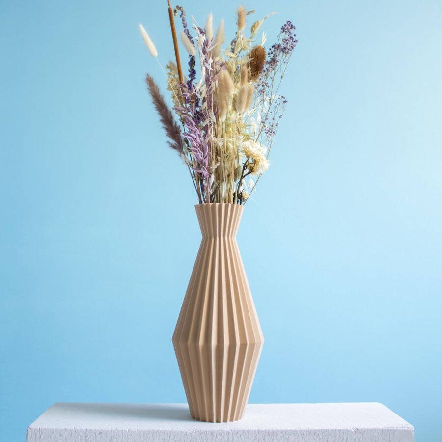 Slimprint Origami Vaas FOLD Beige 19.7 x 45 cm Decoratieve Vaas voor Droogbloemen Plantaardig Kunststof