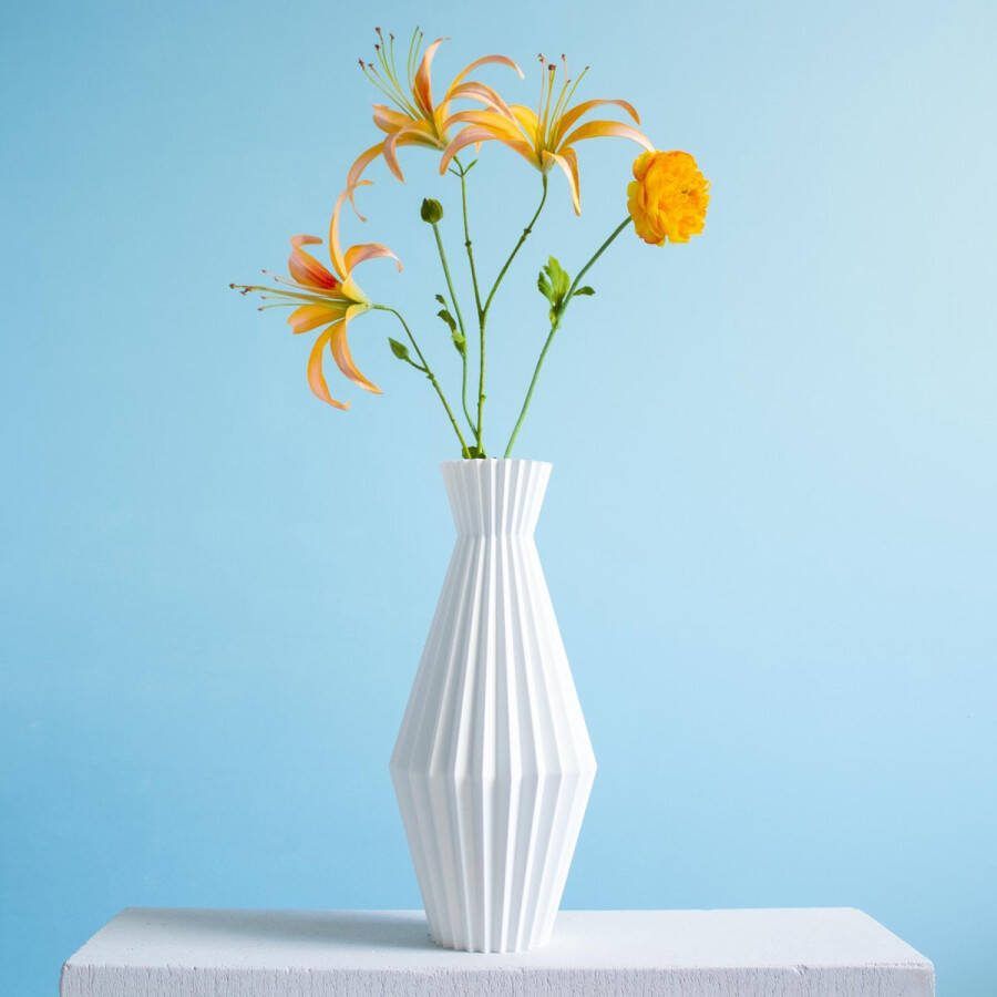 Slimprint Origami Vaas FOLD Wit 19.7 x 45 cm Decoratieve Vaas voor Droogbloemen Plantaardig Kunststof