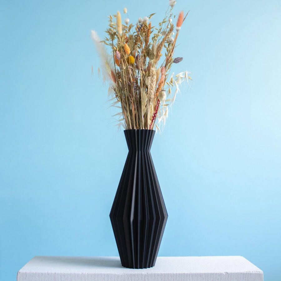 Slimprint Origami Vaas FOLD Zwart 15.3 x 35 cm Decoratieve Vaas voor Droogbloemen Plantaardig Kunststof
