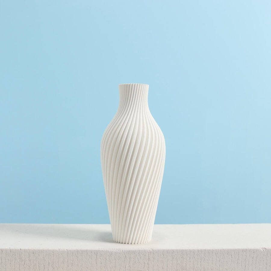 Slimprint Vaas JADE Wit Elegante Vaas voor Droogbloemen Plantaardig Kunststof 17.5 x 42 cm