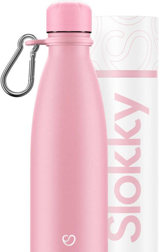 Slokky Pastel Pink Thermosfles Dop & Karabijnhaak 500ml