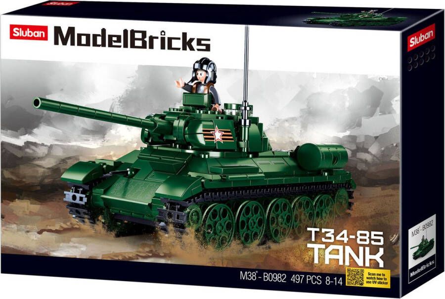 Sluban M38-B0982 Russische Tank T34-85 497 onderdelen Bouwdoos