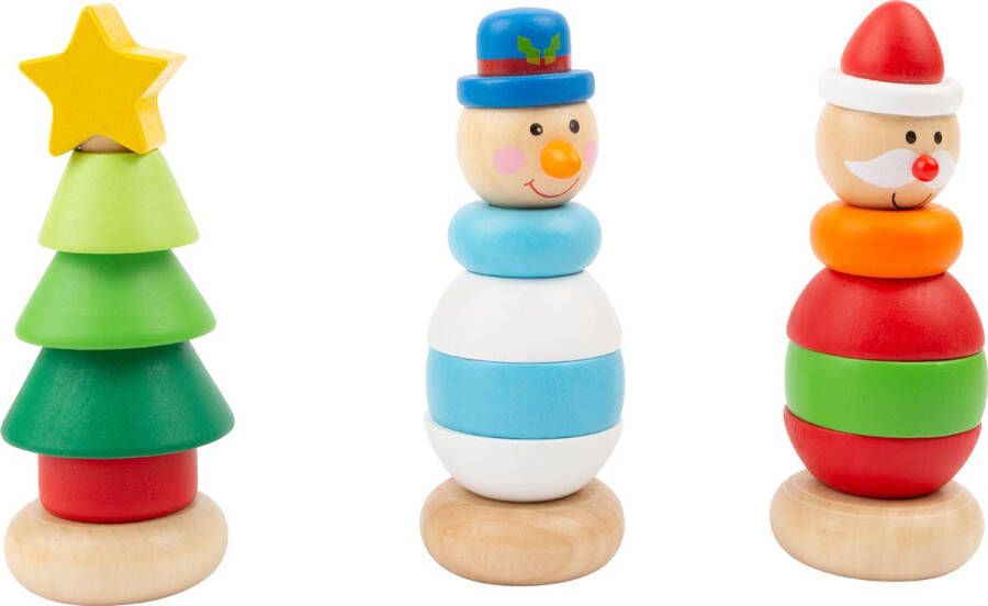 Smalfoot Set van 3 houten KERST stapel figuren stapeltoren (blokken) voor kinderen: Kerstman Kerstboom Sneeuwpop (cadeau idee Kerstmis bouwen tellen motoriek)
