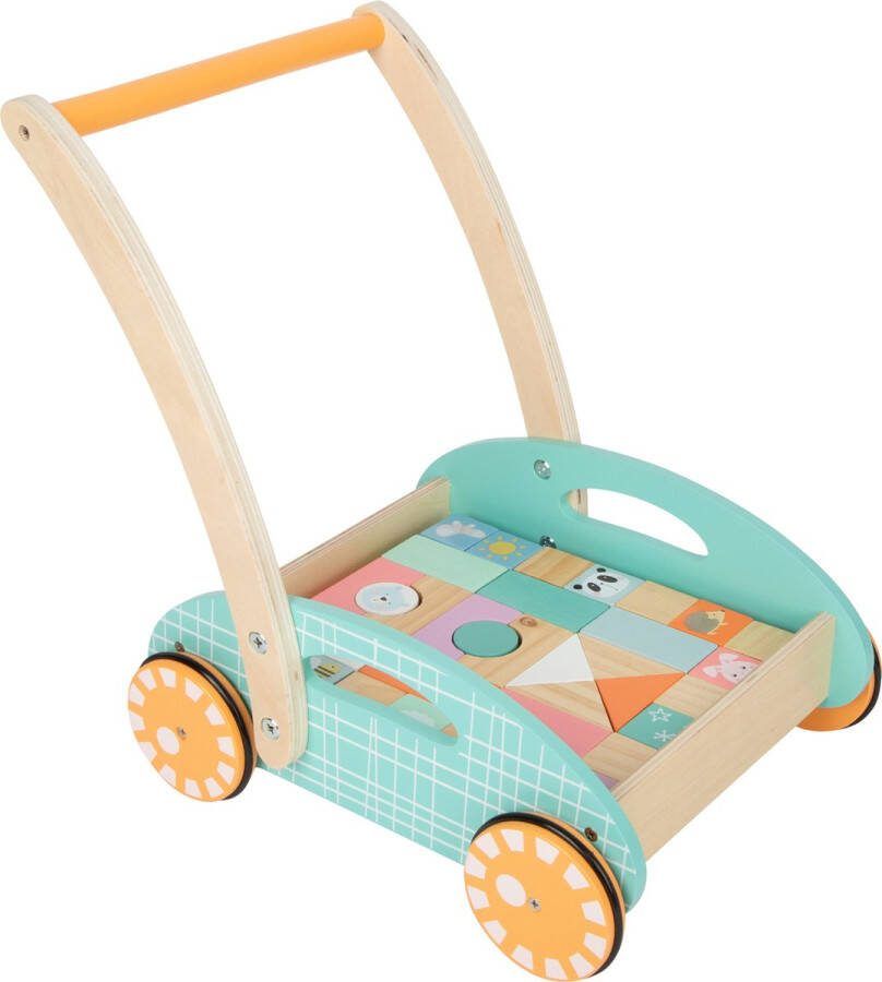 Small foot Houten Baby Walker Loopwagen met Blokken Pastel 35dlg