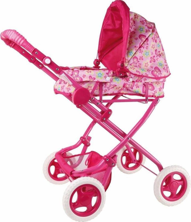 Merkloos Roze poppen wandelwagen met bloemen Babypoppenwagen