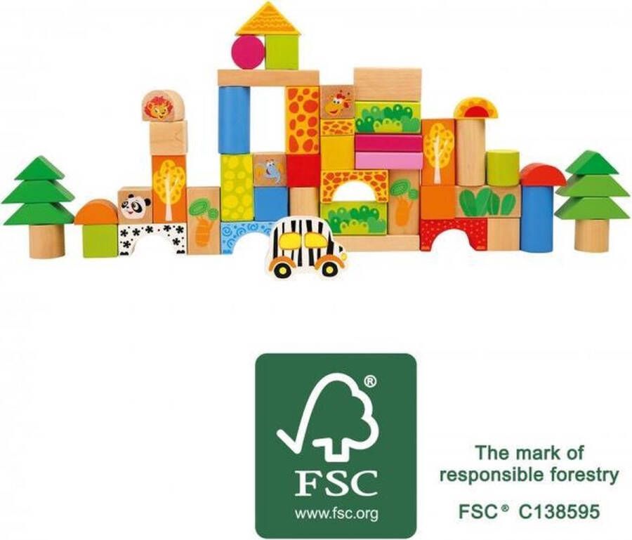 Small Foot Company Small Foot massieve blokken gemaakt van FSC 100% Gecertificeerd hout met schattige dierentuindieren
