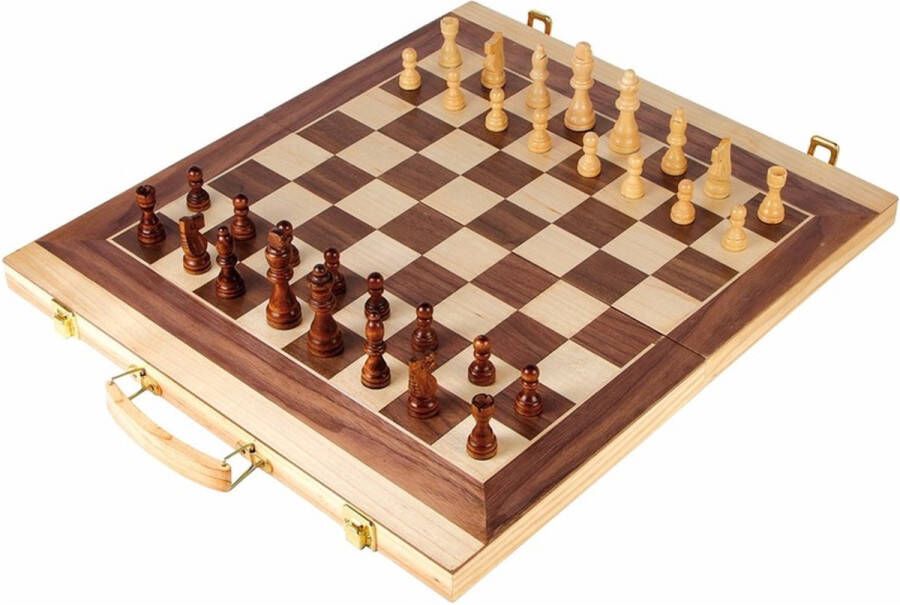 Small Foot speelkoffer Schaak- en Backgammon 52 cm hout naturel