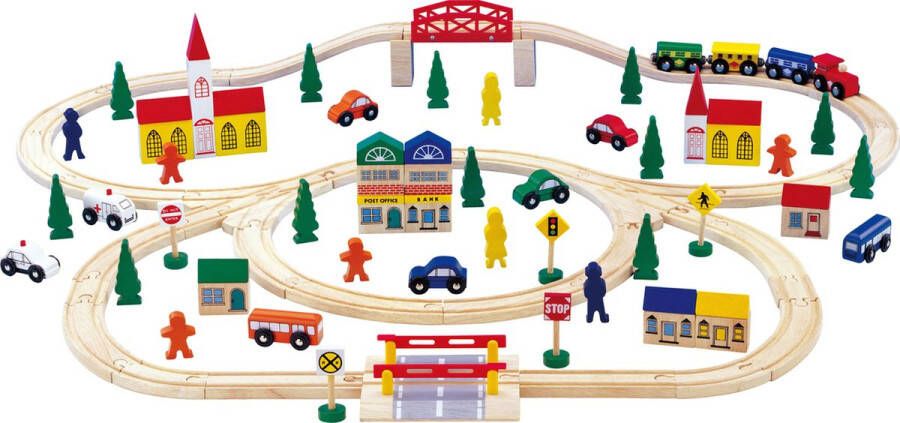 Small foot Houten treinbaanset XXL 100 stuks spoorwegen Houten speelgoed vanaf 3 jaar