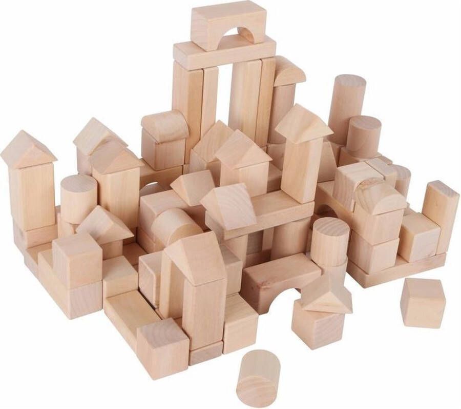 Small Foot Company Zak met 100x stuks houten blokken bouwen constructie speelgoed jongens en meisjes