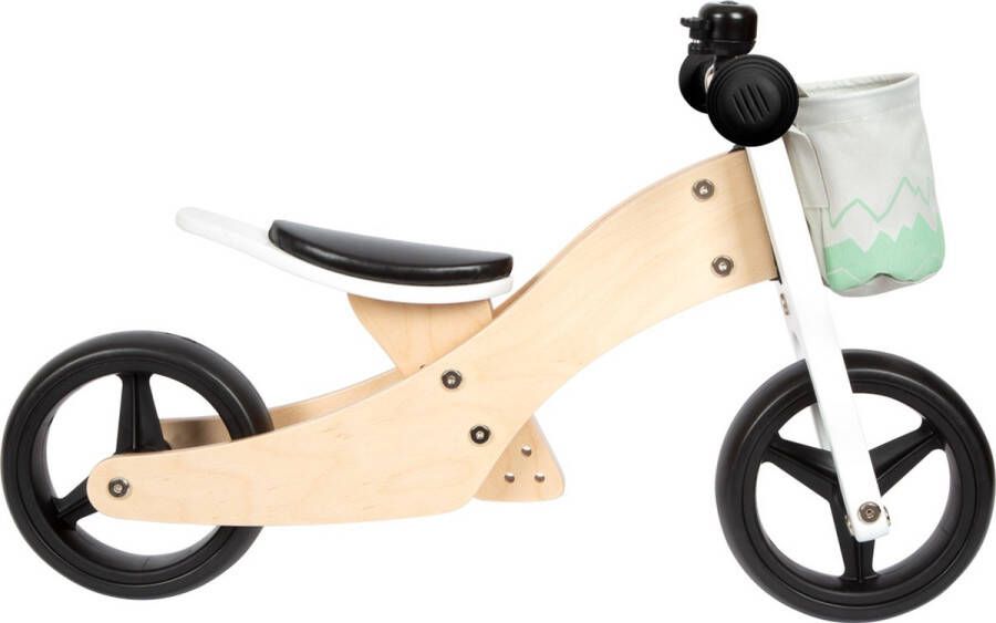 Small foot houten 2-in-1 loopfiets en trike 4 standen als driewieler een chopperfiets een loopfiets of een balansdriewieler met fietsmandje Saliegroen