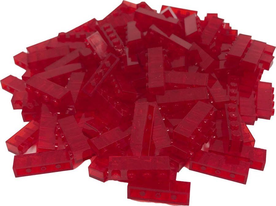 SmallBricks 100 Bouwstenen 1x4 Transparant Rood Compatibel met Lego Classic Keuze uit vele kleuren