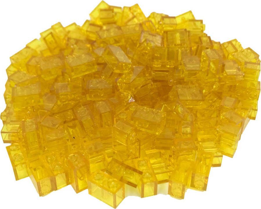 SmallBricks 200 Bouwstenen 1x2 Transparant Geel Compatibel met Lego Classic Keuze uit vele kleuren